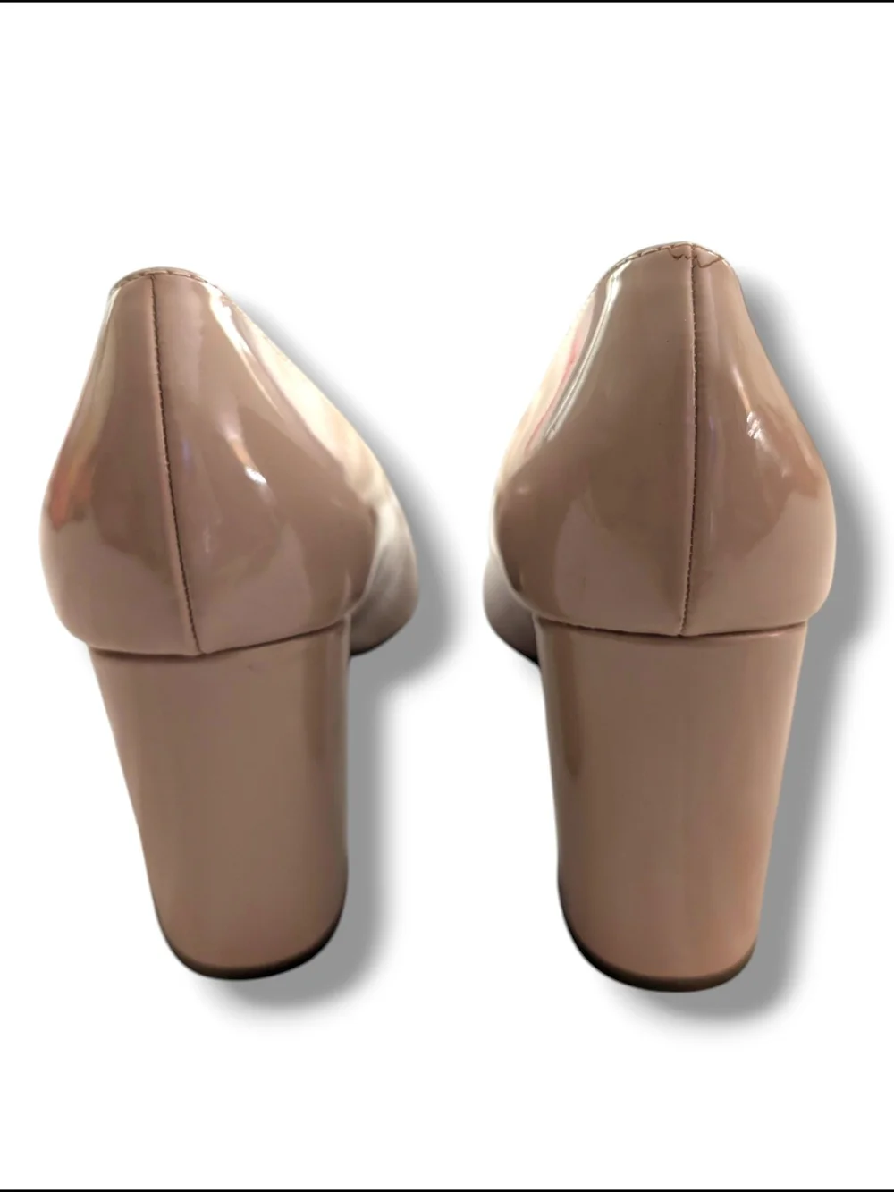 NWOT Marc Fisher Gildy 3 Blush Patent Leather Pointed Toe Block Heels, Size 8.5